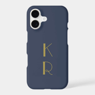 Navy Monogram Gold Retro Initials Minimalist Men