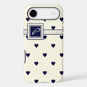 Navy Monogram Heart iPhone Case