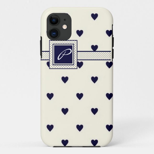 Navy Monogram Heart iPhone Case (Back)