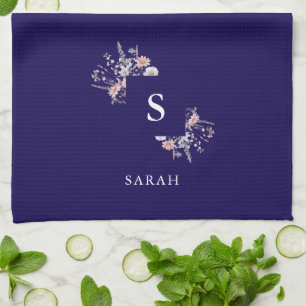 Navy Monogram Initial Modern Mum Tea Dish Tea Towel