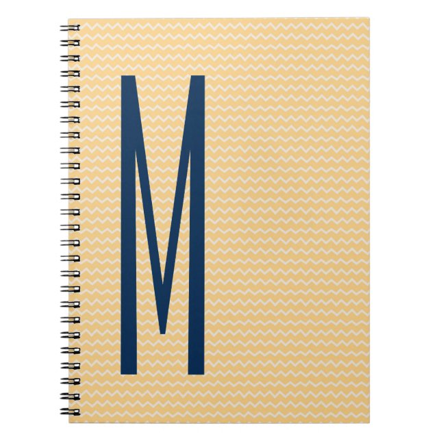 Navy Monogram on Mini Orange Chevron Pattern Notebook (Front)