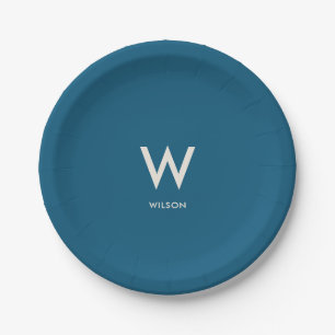 Navy Monogram Personal Party Paper Plate