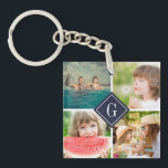 Navy Monogram Photo Collage Key Ring<br><div class="desc">Custom compact mirror with personalised monogram and square collage of 4 photos bordering your monogram or other custom text in a diamond frame. Click Customise It to change text, fonts and colours to create a unique design. A perfect gift for family, friends, newlywed couples, parents, and grandparents! This template works...</div>