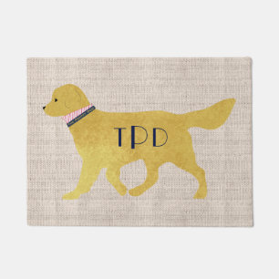 Navy Monogram Preppy Golden Retriever Tan Jute Doormat
