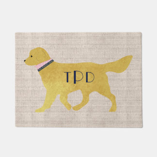 Navy Monogram Preppy Golden Retriever Tan Jute Doormat