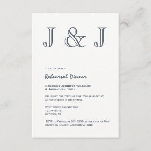 Navy monogram rehearsal dinner invitations