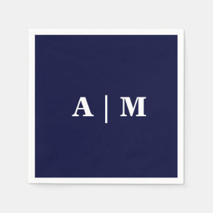 Navy Monogram Wedding Cocktail Napkin