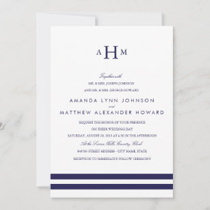 Navy Monogram Wedding Invitation