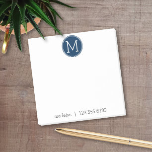 Navy Monogram with name and contact number Post-it Notes