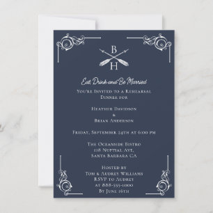 Navy Monograms and Arrows Rehearsal Dinner Invitation