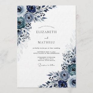 Navy Moody Bloom Wedding Invitation