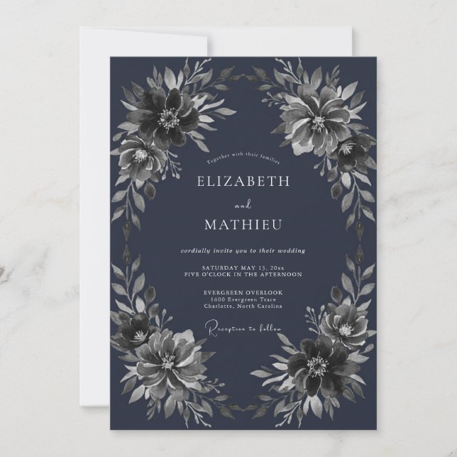 Navy Moody Winter Wedding Invitation (Front)