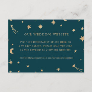 Navy Moon Gold Stars Wedding Website   RSVP QR Cod Enclosure Card