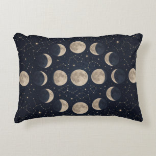 🌙 Navy Moon Phases Celestial Night Style 🌙 Decorative Cushion