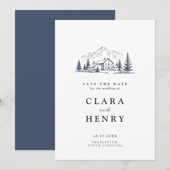 Navy Mountain Wedding Save the Date Invitation (Front/Back)