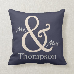 Navy Mr. and Mrs. Couple's Cushion