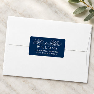 Navy Mr and Mrs Script Wedding Address Label
