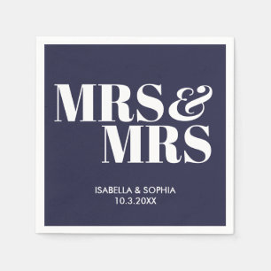 Navy Mrs & Mrs Bride Personalised Wedding Napkins