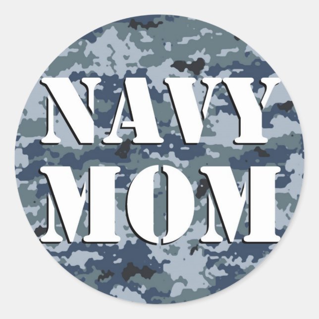 Navy Mum Camouflage Round Classic Round Sticker (Front)