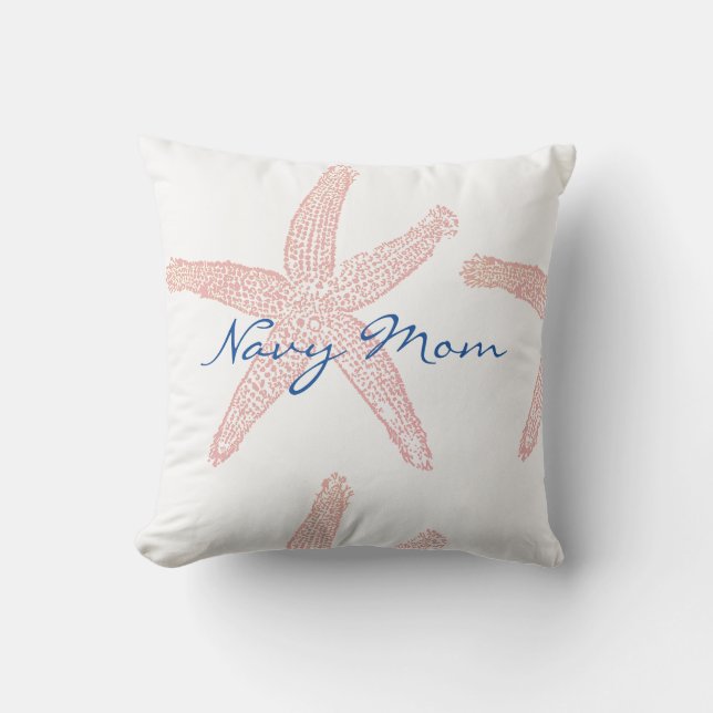 Navy Mum Gifts Starfish Nautical Beach Coral White Cushion (Front)