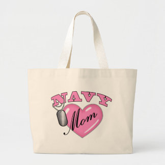Navy Mum Heart N Dog Tag Large Tote Bag