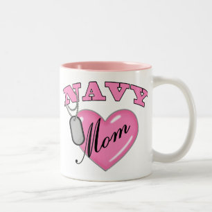 Navy Mum Pink Heart N Dog Tags Two-Tone Coffee Mug
