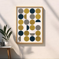 Navy, Mustard, Grey, Mid Century Modern Circles