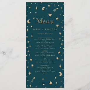 Navy Mystical Gold Stars Moon Astronomy Wedding  Menu