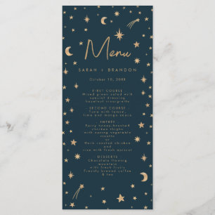 Navy Mystical Gold Stars Moon Astronomy Wedding  Menu