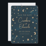 Navy Mystical Gold Stars Moon Astronomy Wedding  Save The Date<br><div class="desc">Navy Mystical Gold Stars Moon Astronomy Wedding</div>