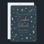 Navy Mystical Gold Stars Moon Astronomy Wedding  Save The Date<br><div class="desc">Navy Mystical Gold Stars Moon Astronomy Wedding</div>