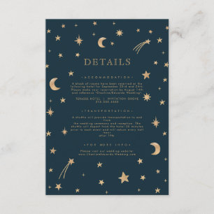Navy Mystical Gold Stars Moon Wedding Details Enclosure Card