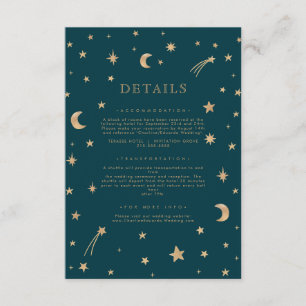Navy Mystical Gold Stars Moon Wedding Details Enclosure Card