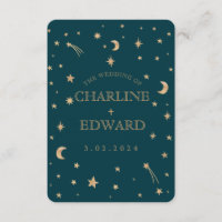 Navy Mystical Gold Stars Moon Wedding Programs