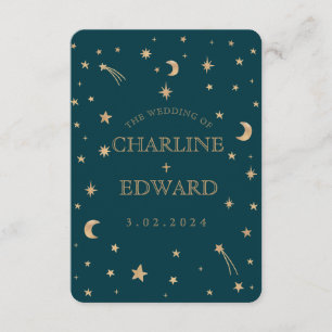 Navy Mystical Gold Stars Moon Wedding Programs Enclosure Card