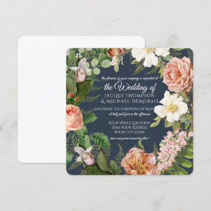 Navy n White Rose Vintage Botanical Floral Wedding Invitation