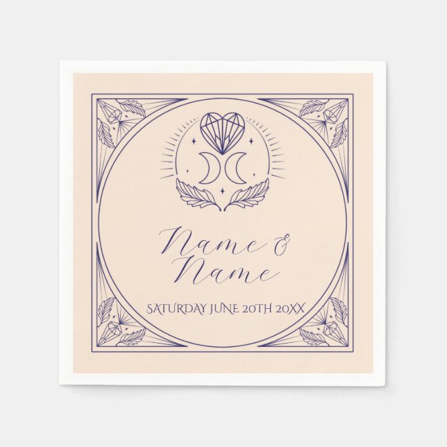 Navy Napkins Wedding Names Tarot Cards Stars Moon (Front)