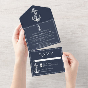 Navy Nautical Anchor All in One Wedding Invite