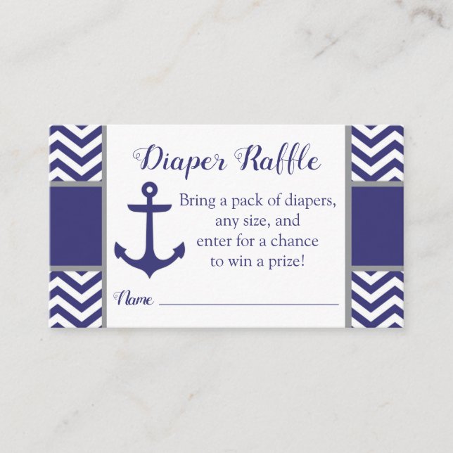 Navy Nautical Anchor Baby Shower Diaper Raffle Enclosure Card (Front)