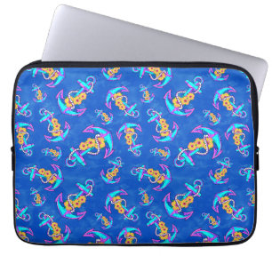 Navy Nautical Anchor Beach Coastal Laptop Sleeve