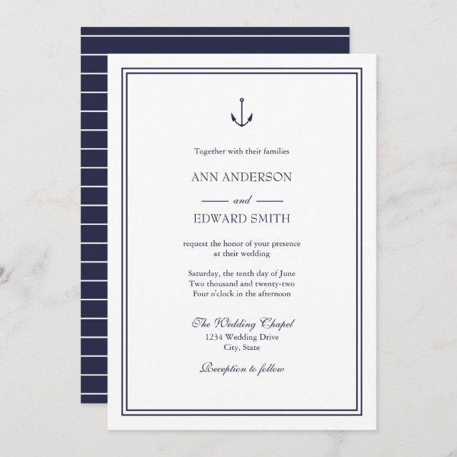 Navy Nautical Anchor Families Wedding Invitation (Front/Back)