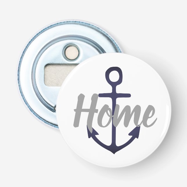 navy nautical ANCHOR + grey HOME script | Bottle Opener (Front)