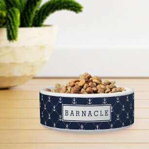 Navy Nautical Anchor Pattern Personalised Bowl