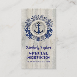 Navy Nautical Anchor Rustic Driftwood Business Card