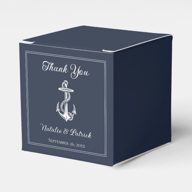 Navy Nautical Anchor Wedding Favour Boxes (Front Side)