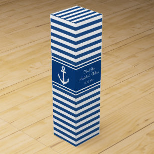 Navy nautical anchor wedding favour wine gift box