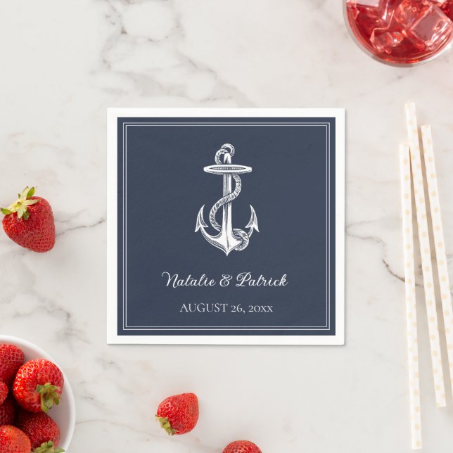 Navy Nautical Anchor Wedding Paper Napkins (Insitu)