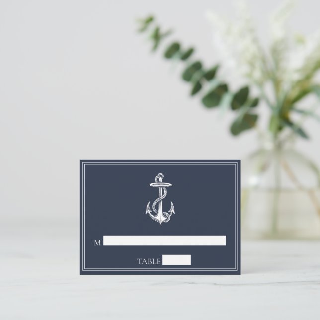 Navy Nautical Anchor Wedding Place Cards (Standing Front)