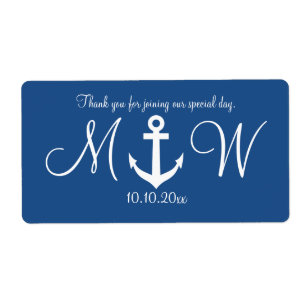 Navy nautical anchor wedding water bottle labels