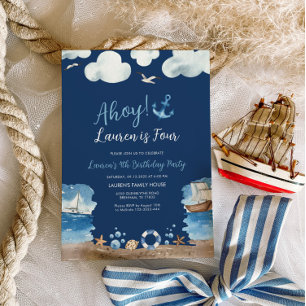 Navy Nautical Birthday Party Invitation